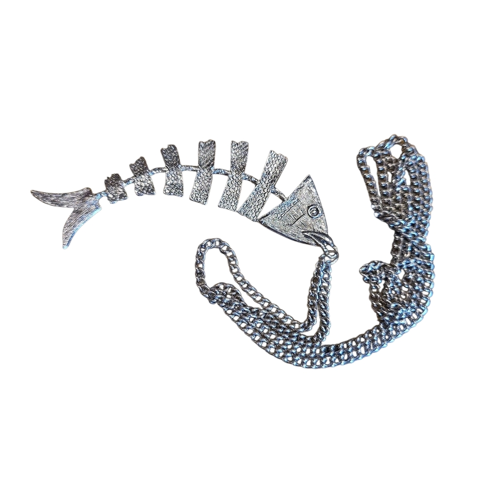 Articulated Silver Fish Skeleton Necklace